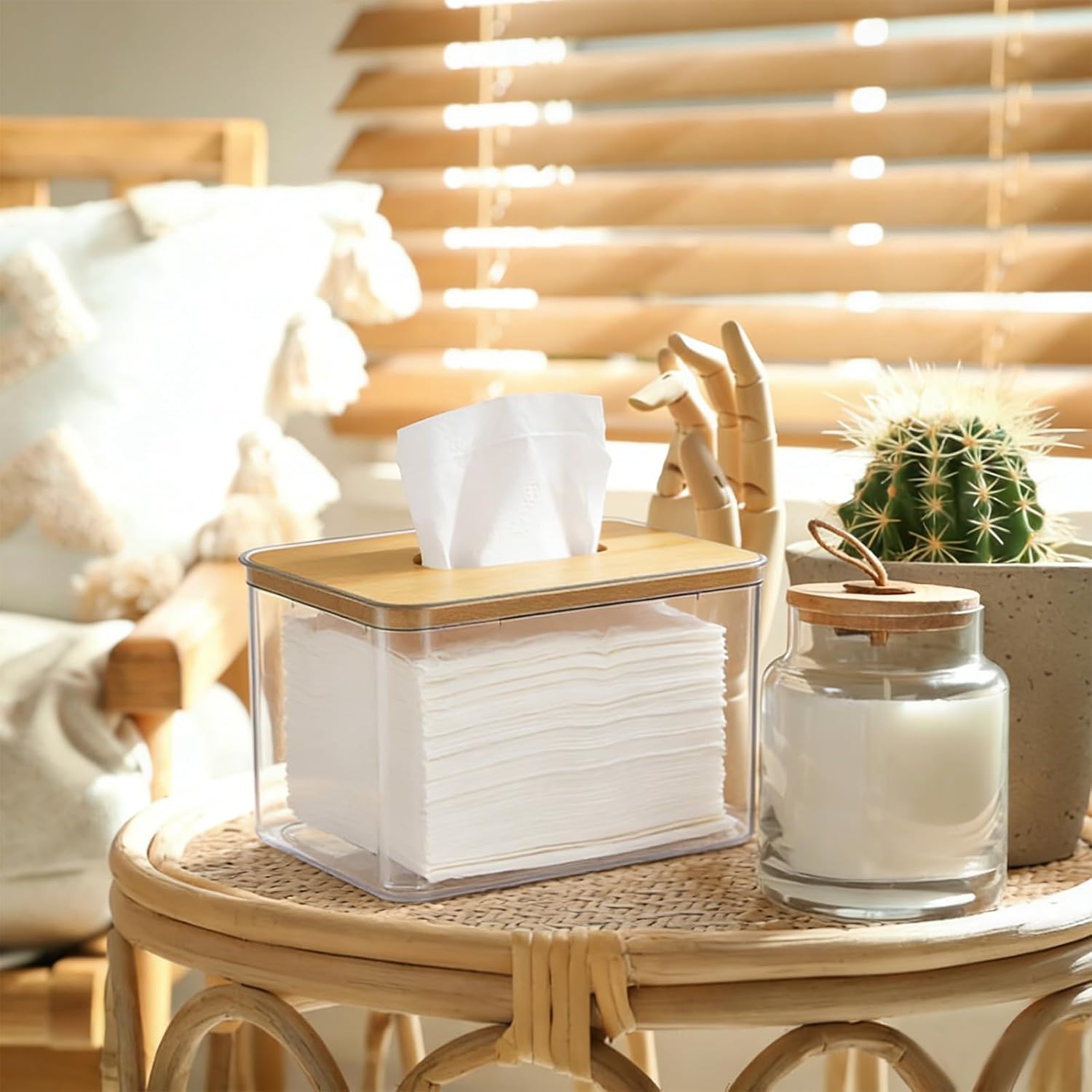 4Pcs Acrylic Dryer Sheet Holder, Rectangular Acrylic Tissue Box Clear Tissue Dispenser with Lid for Laundry, Living Room, Bathroom, Bedroom(7.17x4.65x3.78inch)