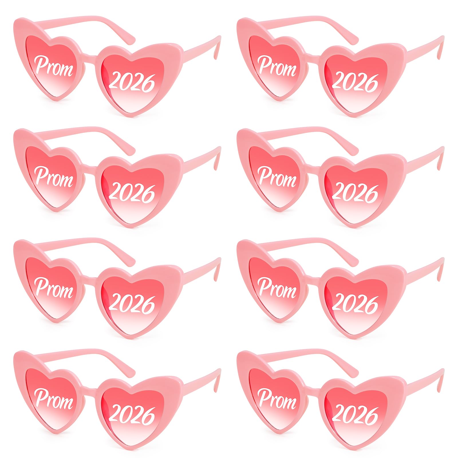 DOORIO 8 Pack Prom 2026 Glasses, 2026 Graduation Party Sunglasses Bulk Heart Shaped Prom Party Favours Graduation Gifts Photo Props for High School College (Heart, Gradient Pink)