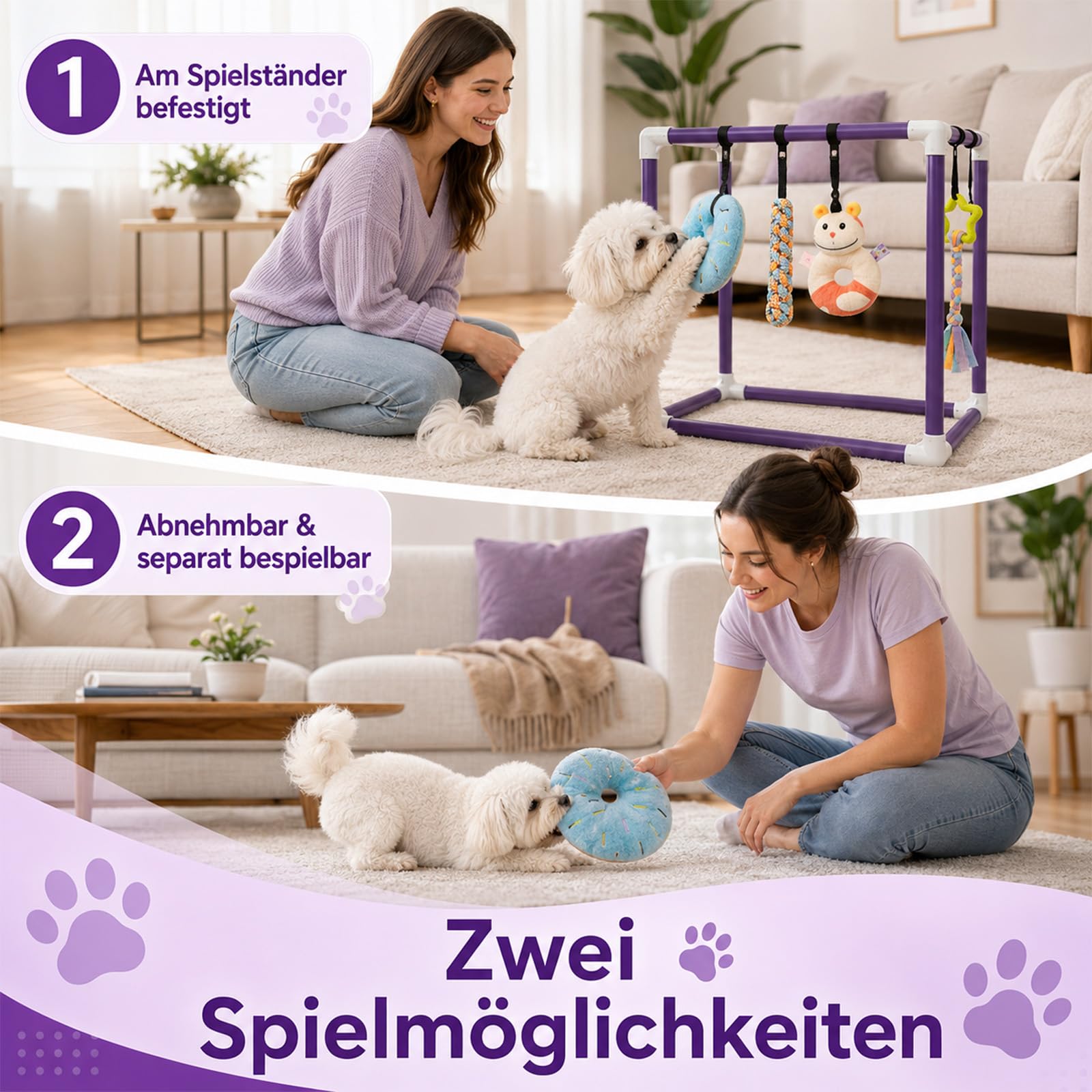 Juguete para cachorros con 8 juguetes colgantes, centro de actividad para cachorros, estimulación sensorial, juguete de mordedor, marco de PVC ajustable, juguete para perros pequeños, 1-5 kg