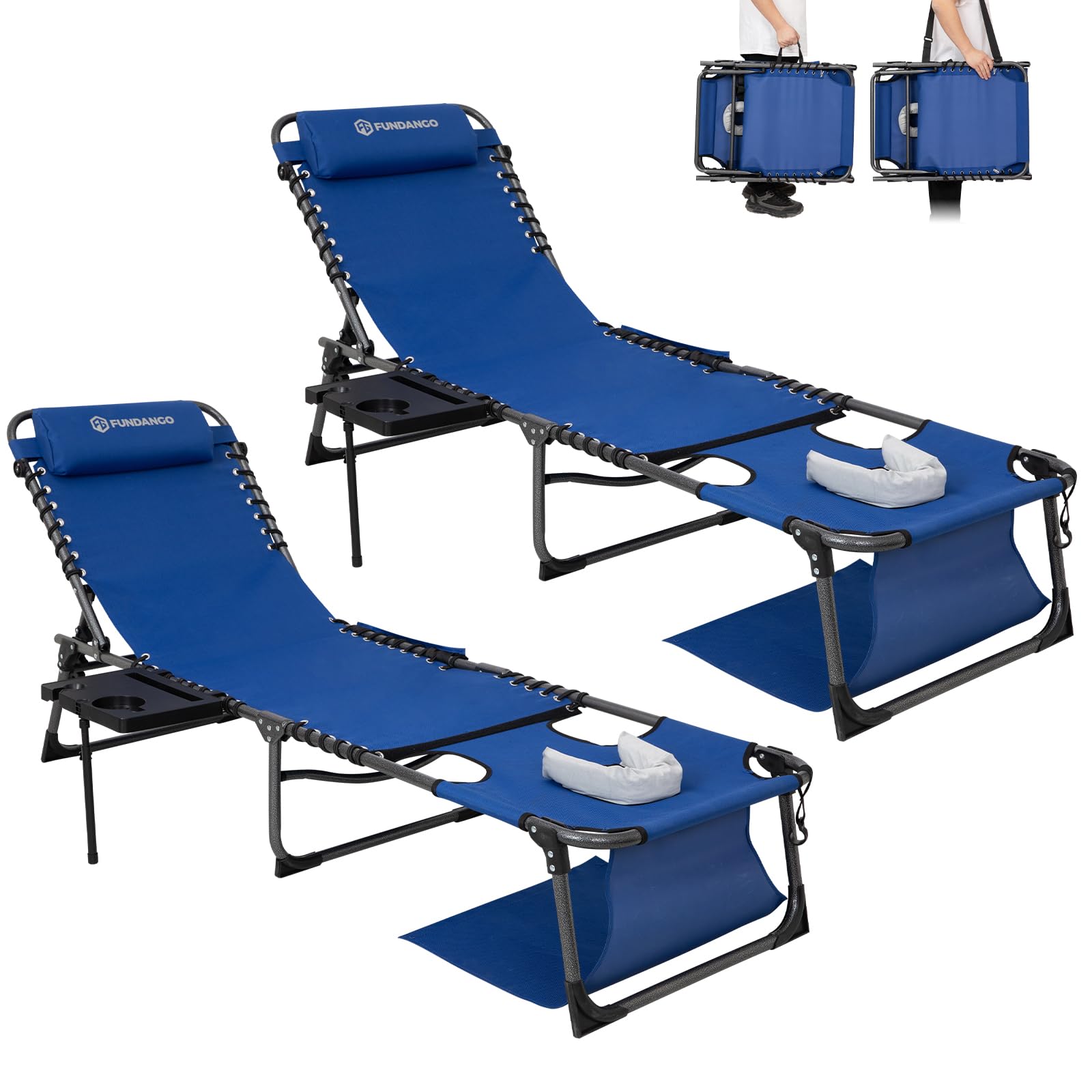 FUNDANGO 4 in 1 Tanning Chair with Face Hole, Beach Lounge Chair w/Canopy Shade & Side Table Chaise Lounge Chairs for Patio, Pool, Lawn, Sunbathing, 5