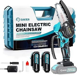 Saker Mini Chainsaw,Portable Electric Best Chainsaw Cordless,Small Handheld Chain Saw Pruning Shears Chainsaw for Tree Branches, Courtyard and Garden(SAKER Mini Chainsaw + 2 Batteries)