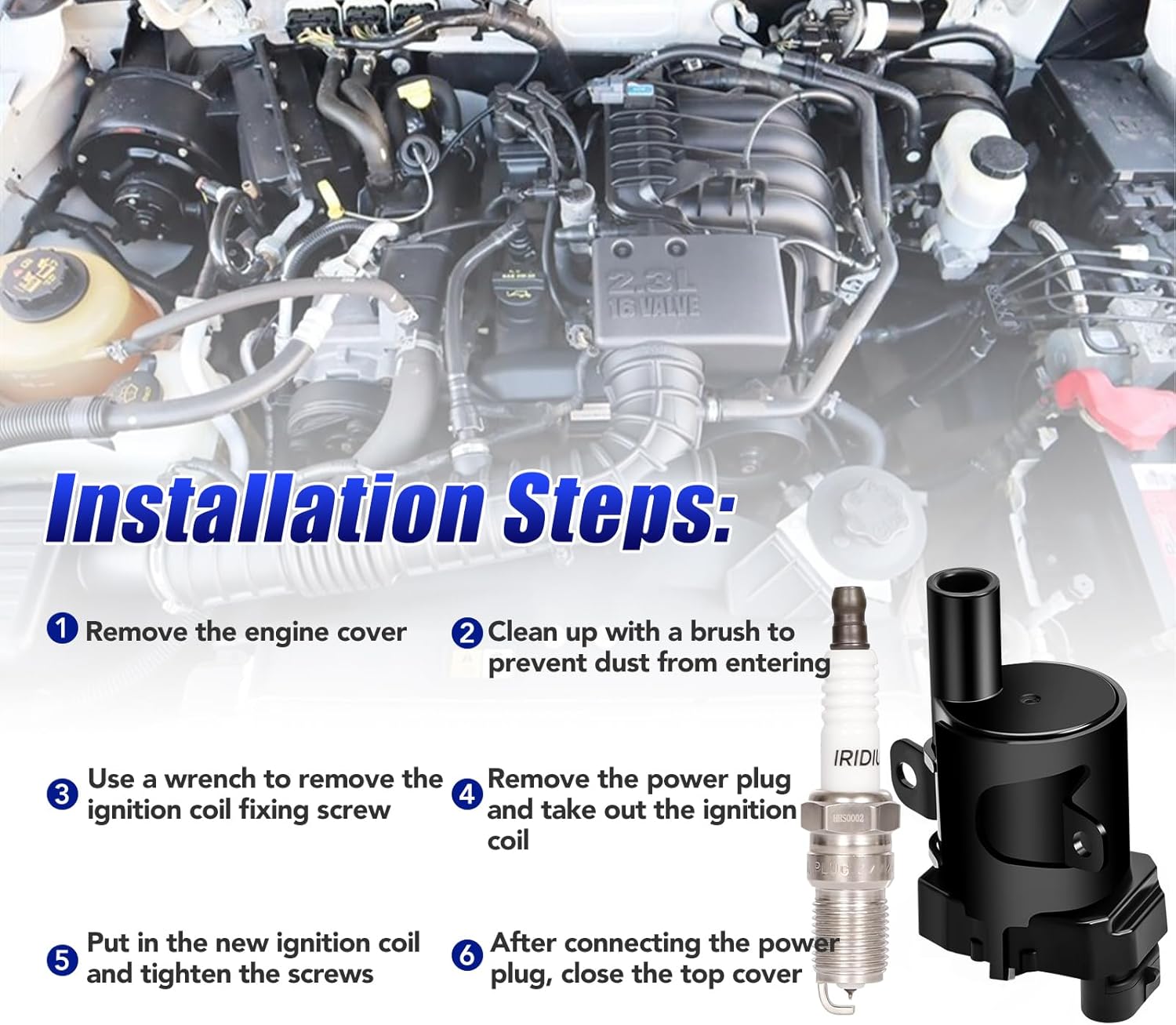 Set of 8 Round Ignition Coil Pack and Spark Plugs Fits for Chevy Silverado Suburban Tahoe Avalanche Express GMC Sierra Yukon 2000 2001 2002 2003 2004 2005 2006 4.8 5.3 6.0 V8 Replaces UF262 C1251