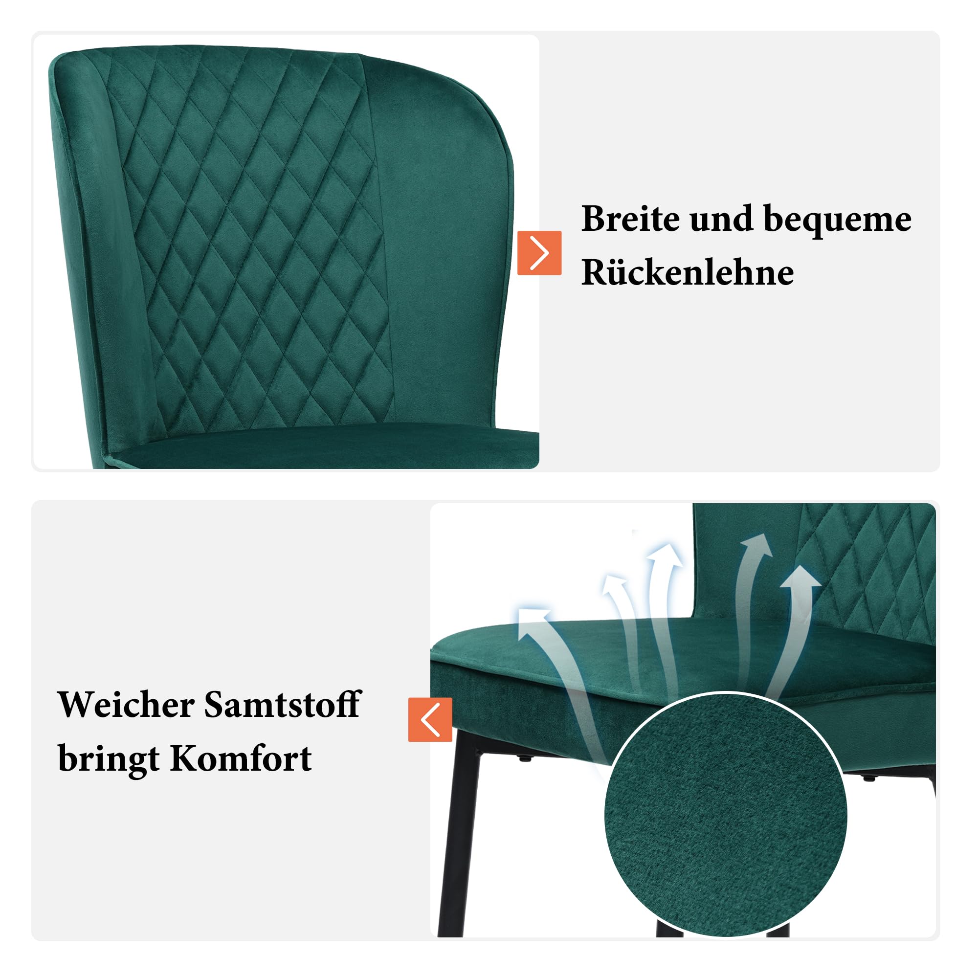 Set di 4 sedie da pranzo, moderne sedie imbottite in velluto con struttura in metallo, mobili eleganti per la casa per sala da pranzo, design elegante