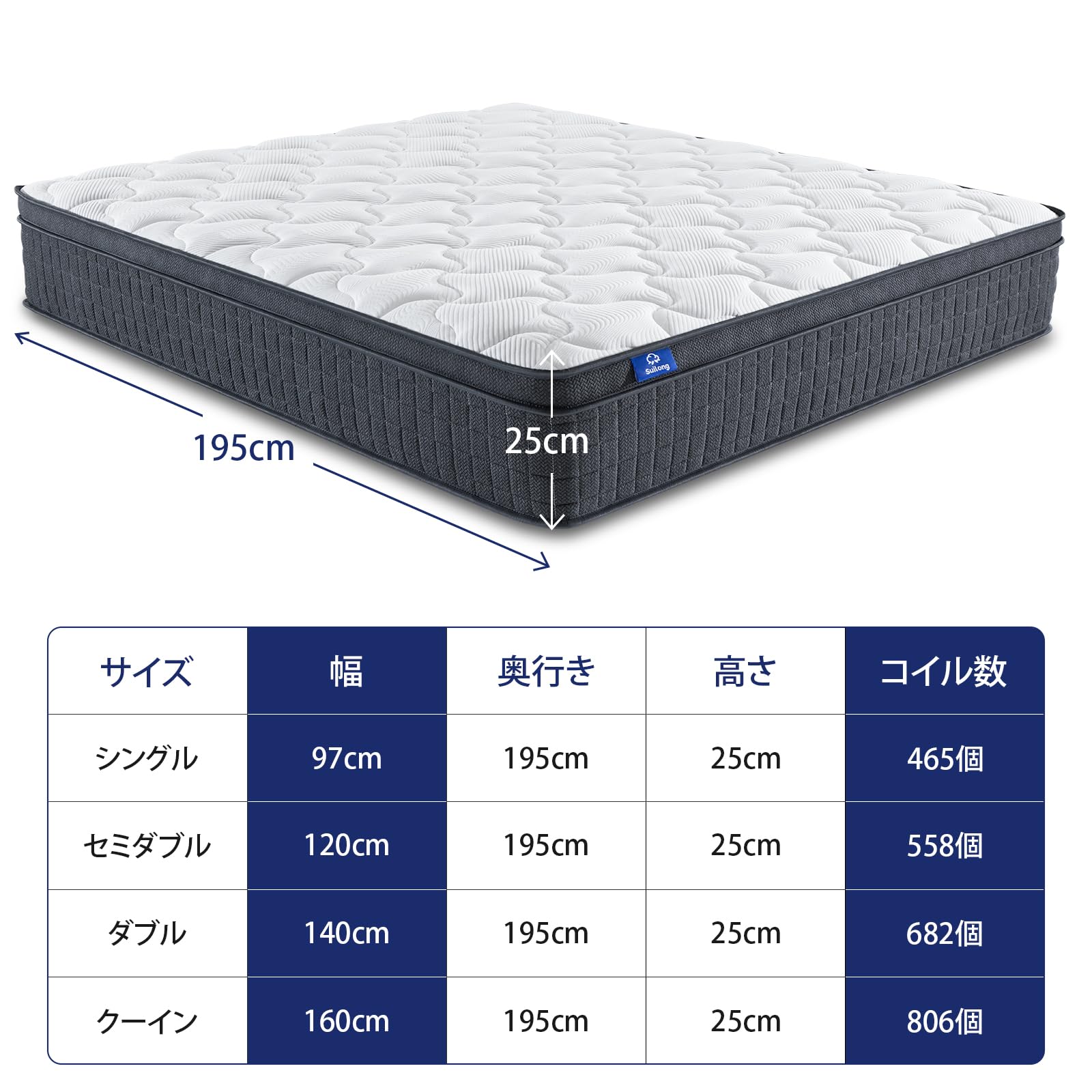 Amazon.co.jp: Suilong ポケットコイルマットレス シングル 極厚26cm
