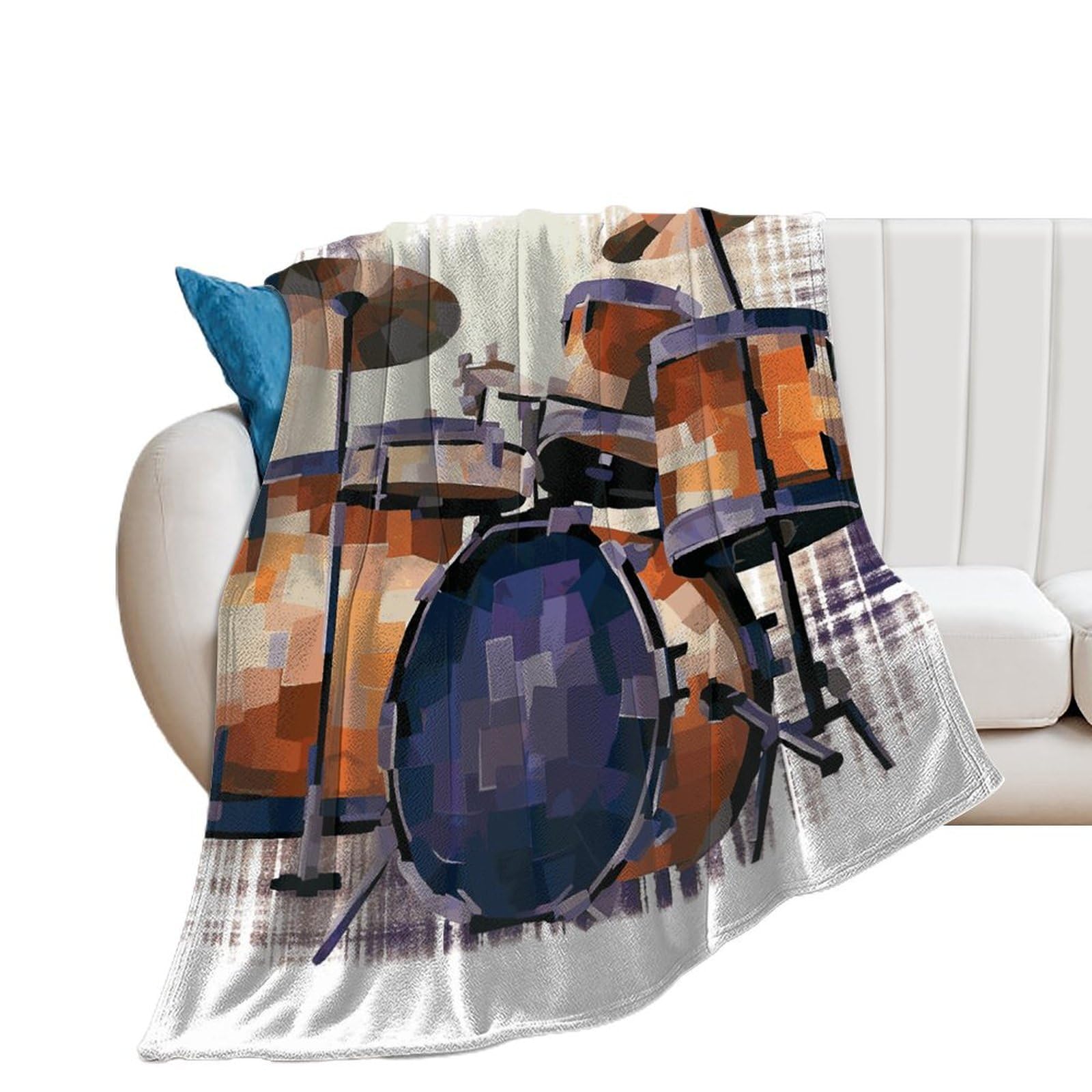 Couverture flanelle jazz légère pour camping et soirée canapé - Plaid chaud voyage motif tambour