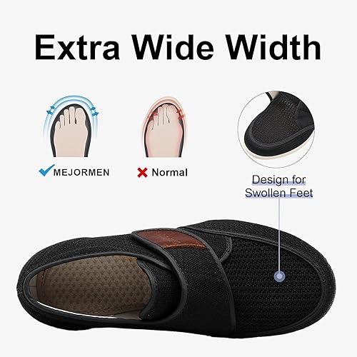 Miniatura 2 de MEJORMEN Zapatos para diabéticos con edema para hombre, ajustables, de ancho ancho, para caminar, ortopédicos, ligeros, cómodos, informales, para