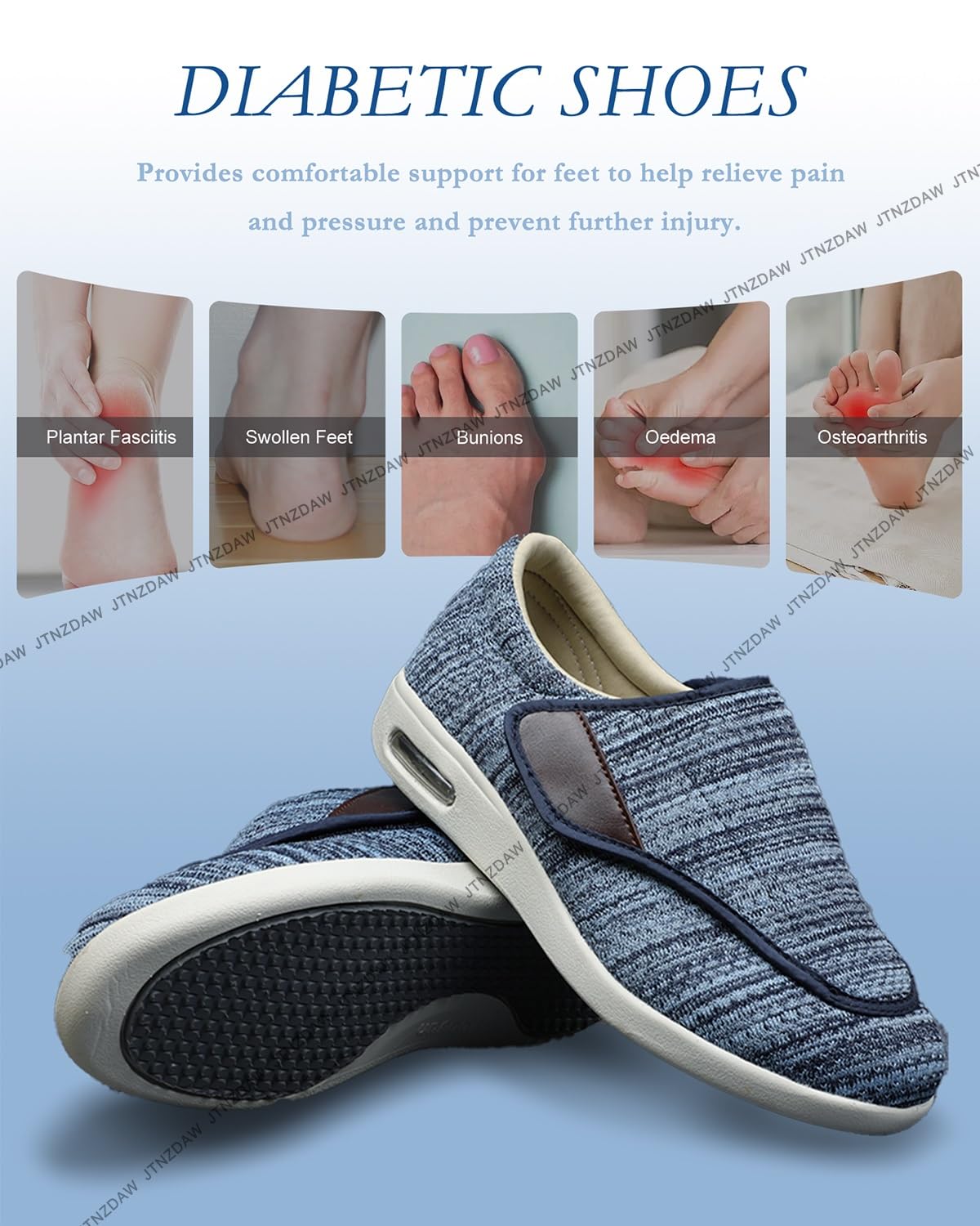 Scarpe Memory Foam Uomo Sanitarie Diabetici Comode Anziani Scarpe per Piedi Gonfi Scarpa per Fascite Plantare