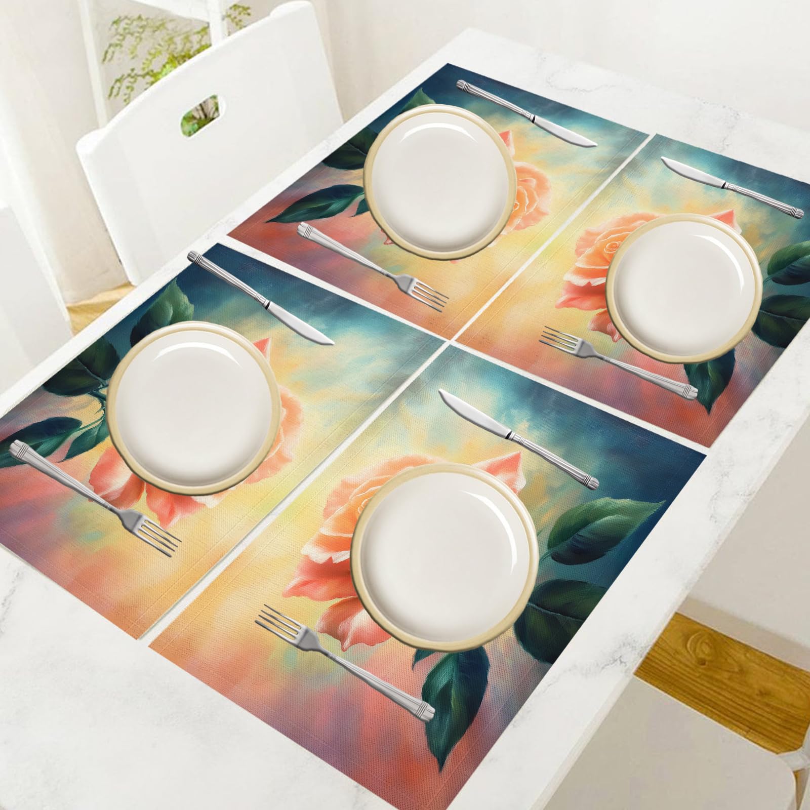 Set di 8 Tovagliette Americane Lavabili Cotone Lino Astratto - Tovaglietta Americana Resistenti al Calore Durevole Rosa - per Colazione Pranzo 30×45 cm