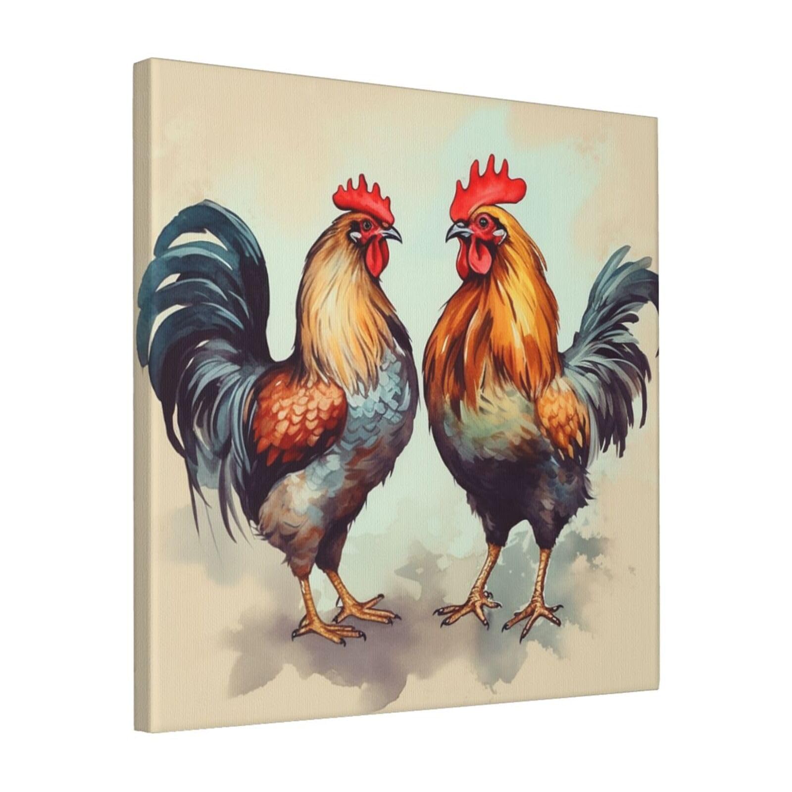 KLOPH Rooster and hen Canvas Wall Art for Living Room 16"x16" Modern Artwork Painting for Bathroom Hanging Canvas Prints Aesthetic Wallart for Bedroom Kitchen Office Wall Decor