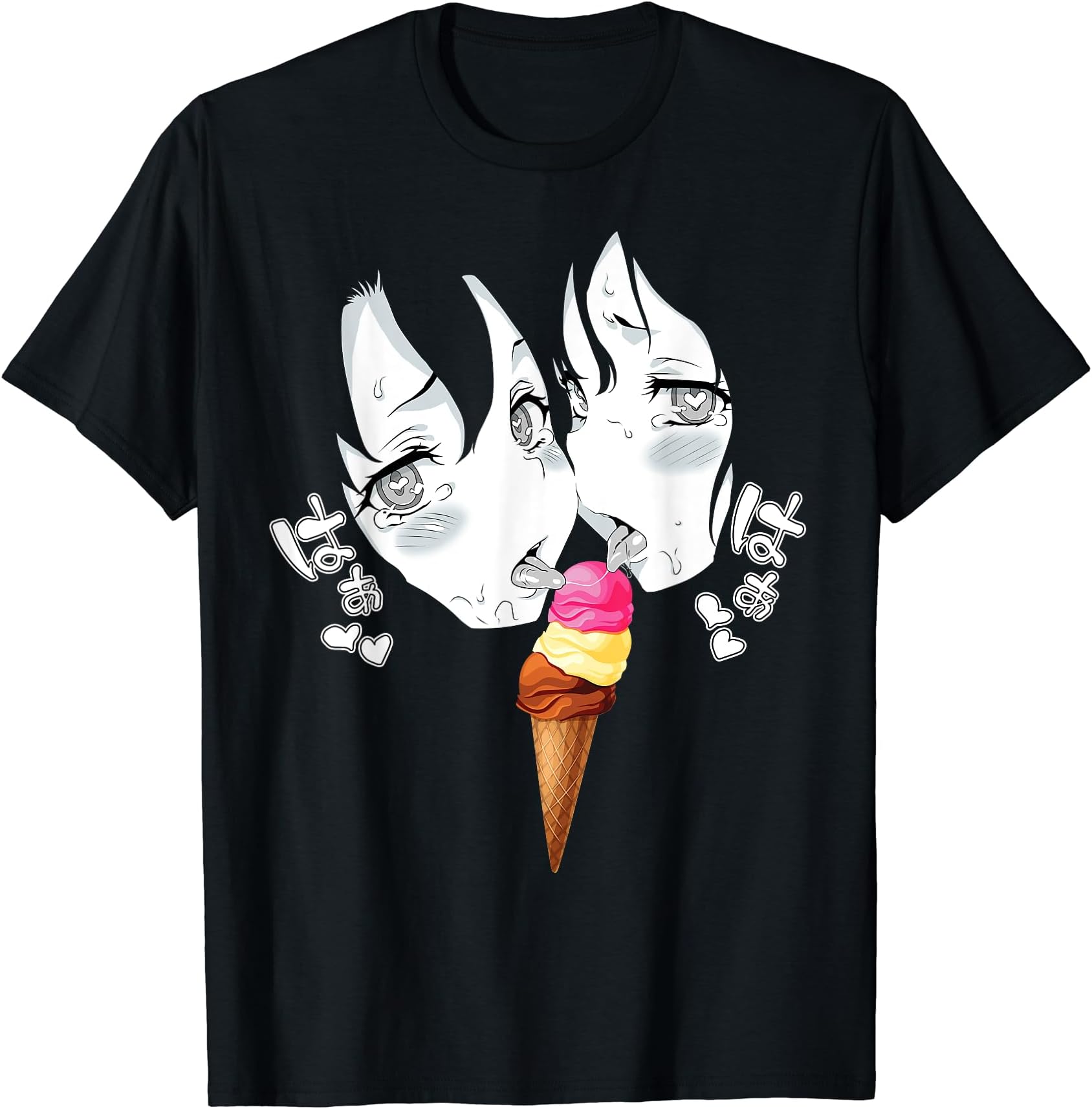 Ahegao Face Funny Napolitan Ice Cream Lewd Anime Manga Girls T-Shirt
