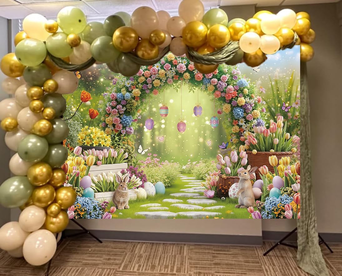 Easter Backdrops for Photography 10x8FT Spring Garden Blue Sky Bunny Eggs Flowers Background for Kids Spring Easter Party Decorations Photo Props