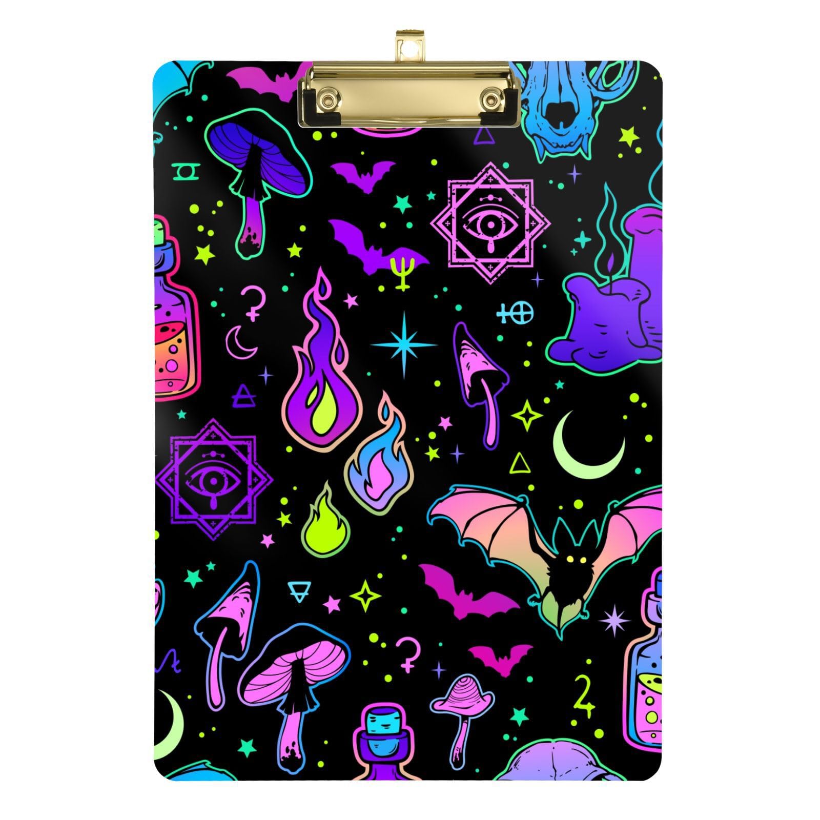 Funny Bright Witchy Elements Happy Halloween Office Mate Slim clipboard Acrylic Cute for Nursing Trade Quest Size 9 x 12