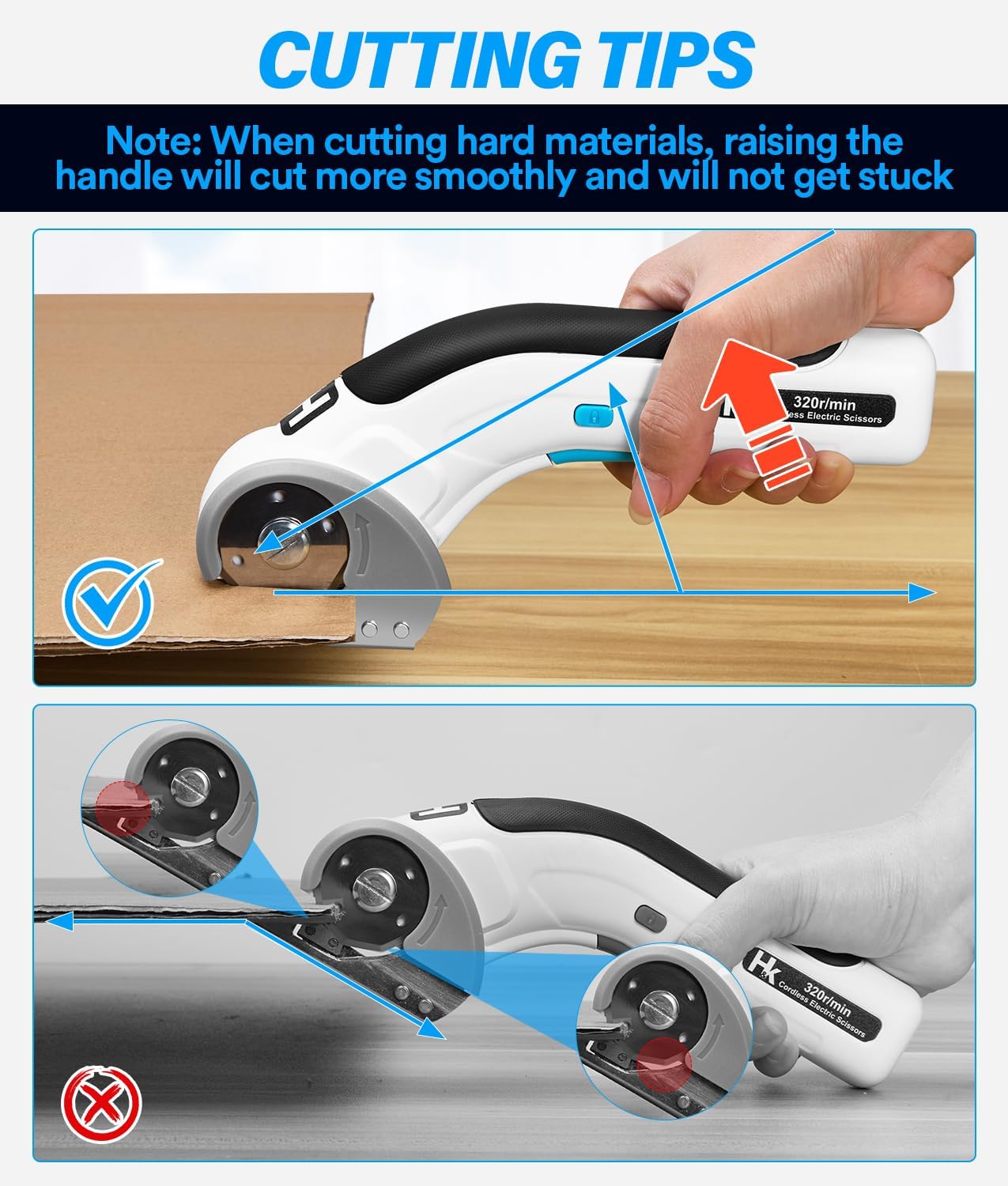 HK Cordless Electric Scissors, 4V Electric Box Cutter, Carpet & Cardboard Cutter Tool with a Replacement Blade/Charger, Rotary Cutter for Cardboard Packages Leather Plastic