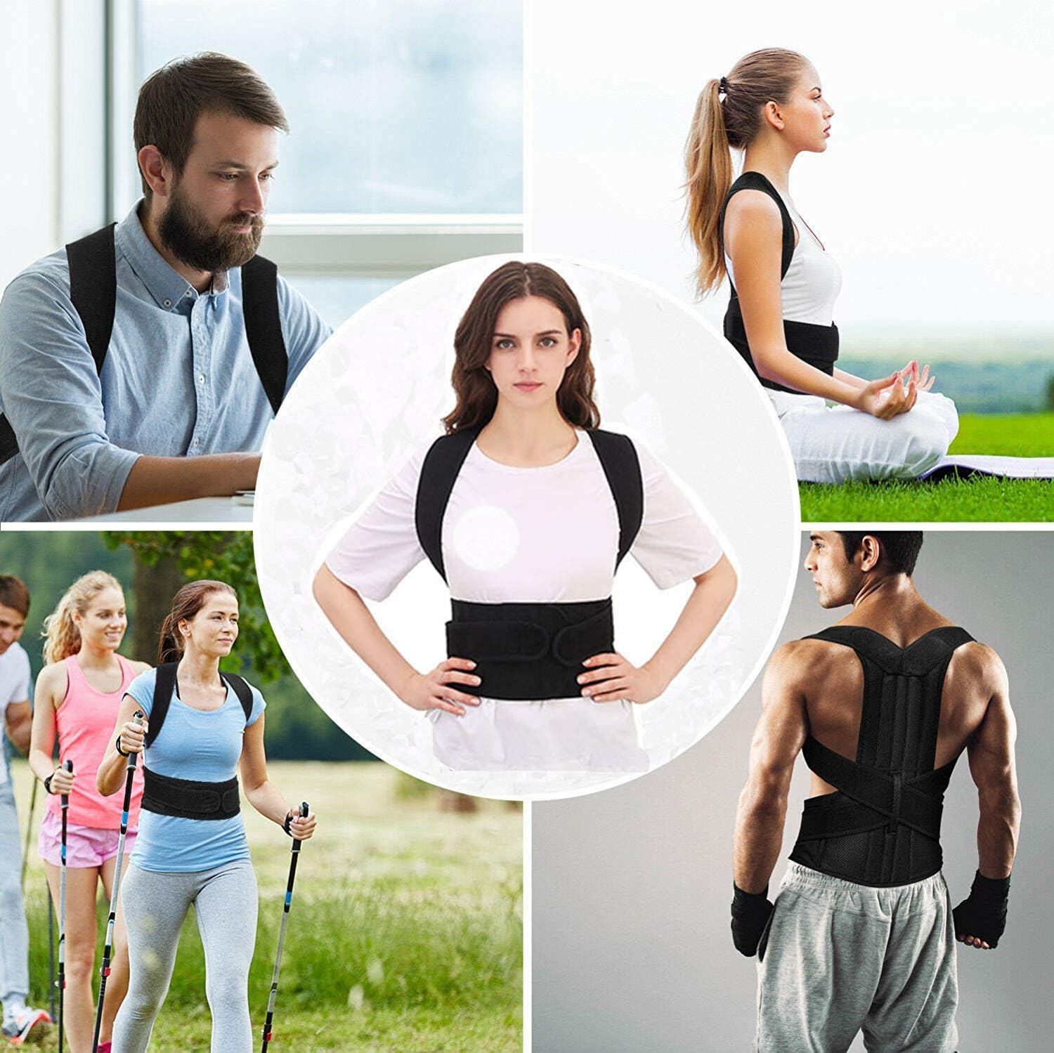Adjustable Posture Corrector Back Support Shoulder Brace Belt for Men Women Black-Unisex (S-XXL)