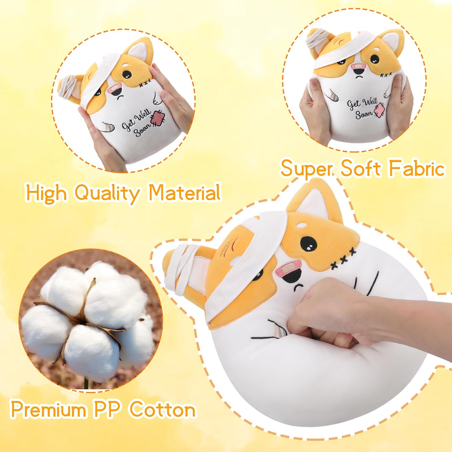 Get Well Soon Dog Plush - Dog Stuffed Animals Corgi Plushie Toys with Injury Bandage, Kids' Pillow Cushion, Gifts for Patient Girls Boys, 9 Inch - Image 4