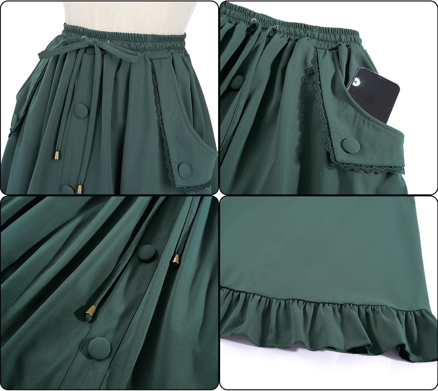 CR ROLECOS Womens Renaissance Skirt Victorian High Waist Peasant Double Layers Long Skirt
