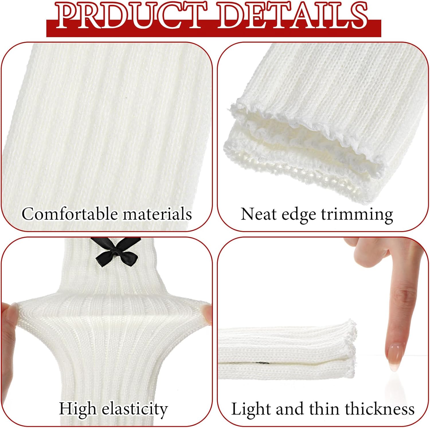 Knitted Arm Warmers, Long-Sleeve Gloves, Y2k Accessories with Bow, Harajuku Lolita Fingerless Mittens for Women Girl - Image 4