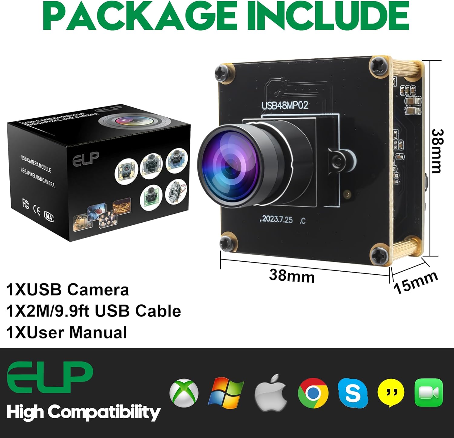 ELP 48MP USB Camera Module for Wide Angle PC & 3D Printer Monitoring - Laser Engraver & Security Camera - Jetson Nano & RaspberryPi Compatible