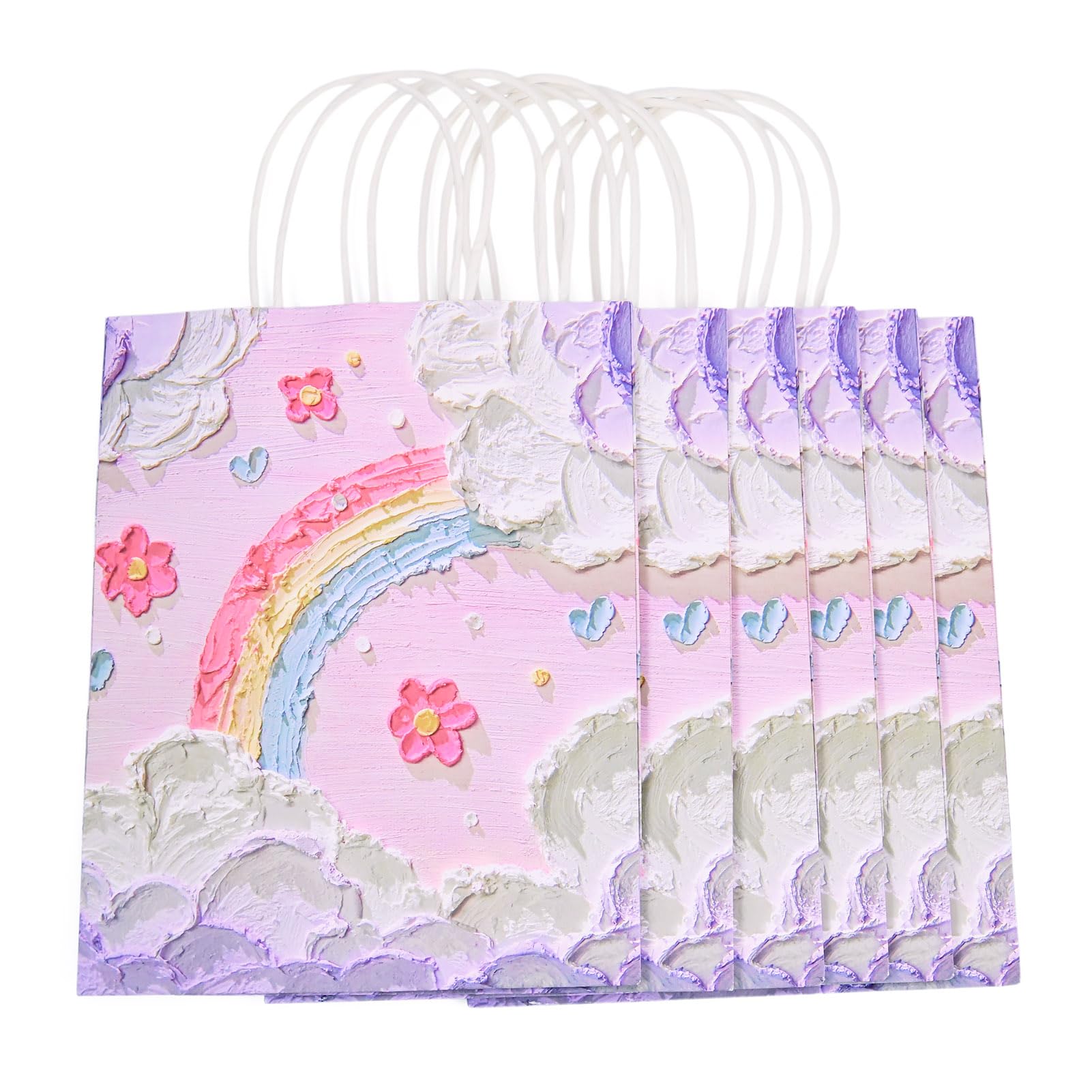 Sparkeads 6 pcs Rainbow Printed Gift Paper Bags 21x11x27cm Rectangle Present Bag Party Favor Bags with Handle for Birthday Wedding Bridal Shower Small Business — image 1
