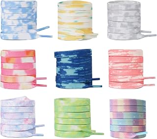 9Colors Shoe Laces, Flat Tie Dyed Shoelaces, Shoe Strings for Sneakers, Colorful Replacement Shoelaces for Sport Shoes