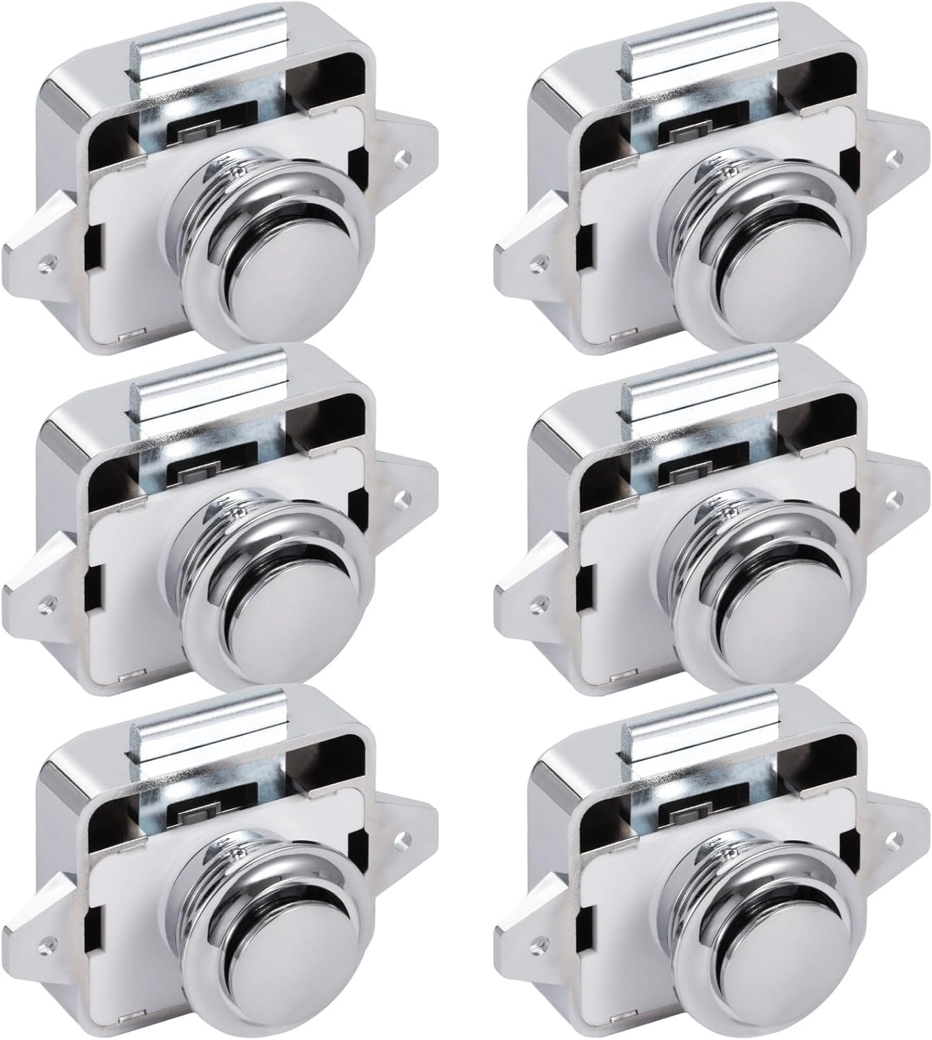 6 Sets Push Button Latches, Metal Plated Plastic Keyless Push Locks For Rv, Cabinet Doors, Drawers, And Cupboards, Push Lock Set With Strike Plates & Screws