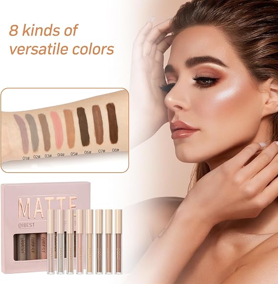 Matte Liquid Eyeshadow Set, 8 Colors, Smoothing Natural Makeup, Long Lasting Quick Drying Eye Shadows for Christmas (Set A)
