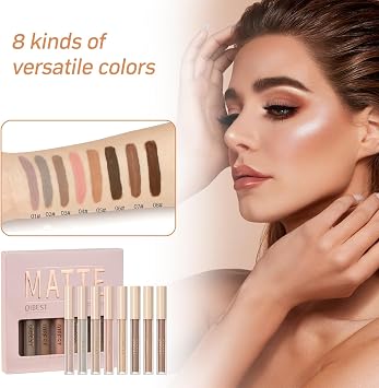 Matte Liquid Eyeshadow Set, 8 Colors, Smoothing Natural Makeup, Long Lasting Quick Drying Eye Shadows for Christmas (Set A)