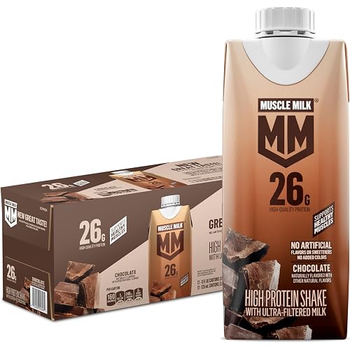 Muscle Milk High Protein Shake, Chocolate, 11 fl oz Cartons (12 Pack) Ultra Filtered Milk, 26g High Quality Protein Shake, 3g Sugar, 160 Calories, No Artificial Flavors, No Artificial Sweeteners, No Added Colors