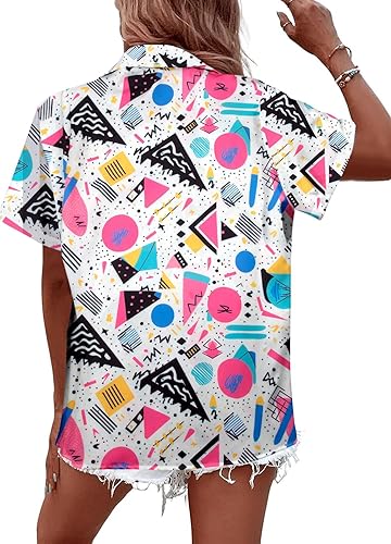 Miniatura 5 de Trajes de los años 80 para mujer, camisa de neón de los años 80 y 90, camisa retro para fiesta temática de discoteca, camisa hawaiana con botones