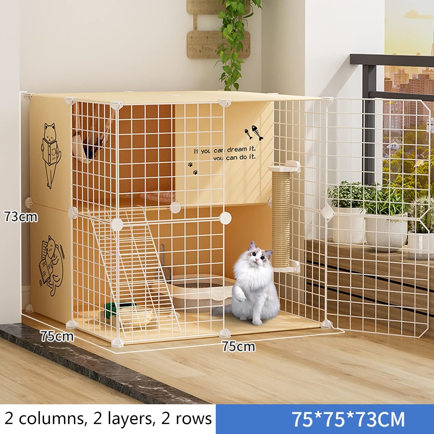 猫ケージ - 猫囲い、屋内DIY猫プレイサークル、2/3段取り外し可能な犬小屋クレート、折りたたみ式ペットアパート、自宅、屋内、居心