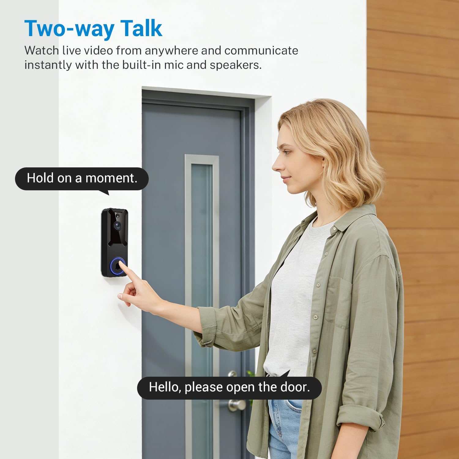 Wireless Wi-Fi Surveillance Cameras, Doorbell Camera with Two Way Audio, AI Human Detection, 2-Way Talk,Night Vision and Cloud Storage, 2.4G Wi-Fi Only