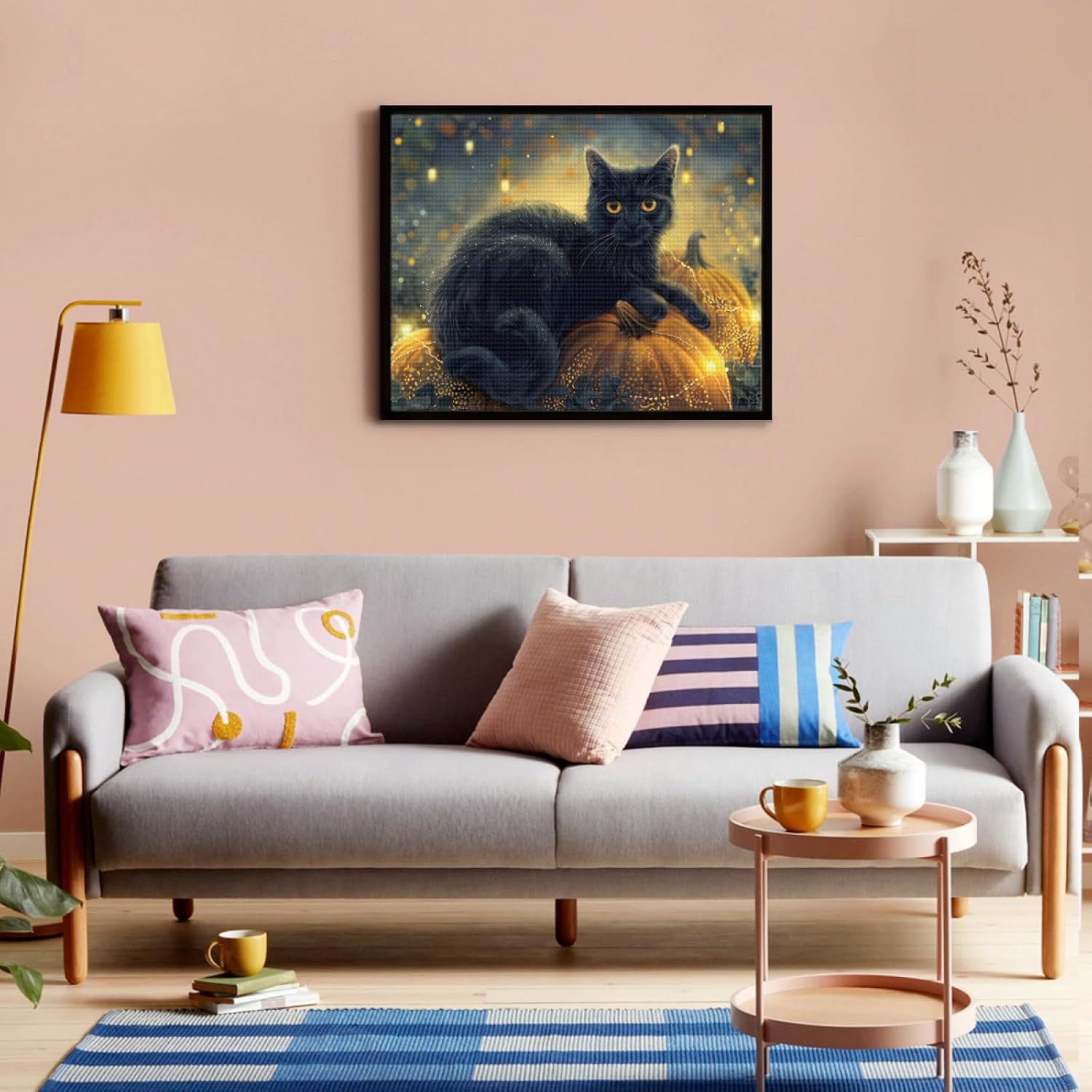 IMLQJES 5D Cat Diamond Painting Kit for Adults - DIY Black Cat Three Pumpkins Autumn Square Full Diamond Rhinestone Art Crafts Home Wall Decor Gift 16x20 Inch