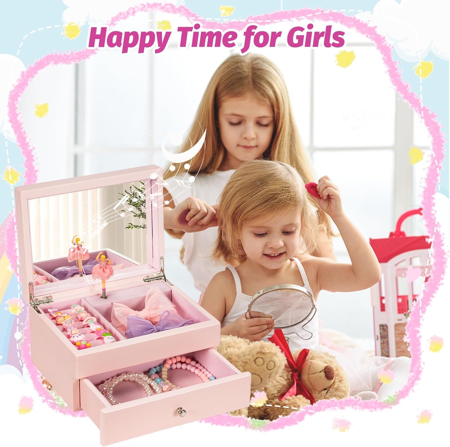2 Niveles Joyero Niña, Joyero Musical Niña de Madera con Bailarina Giratoria, Joyero Musical Bailarina para Niñas Pequeñas, Navidad, Cumpleaños, Día del Niño, Año Nuevo Regalo (Rosa)