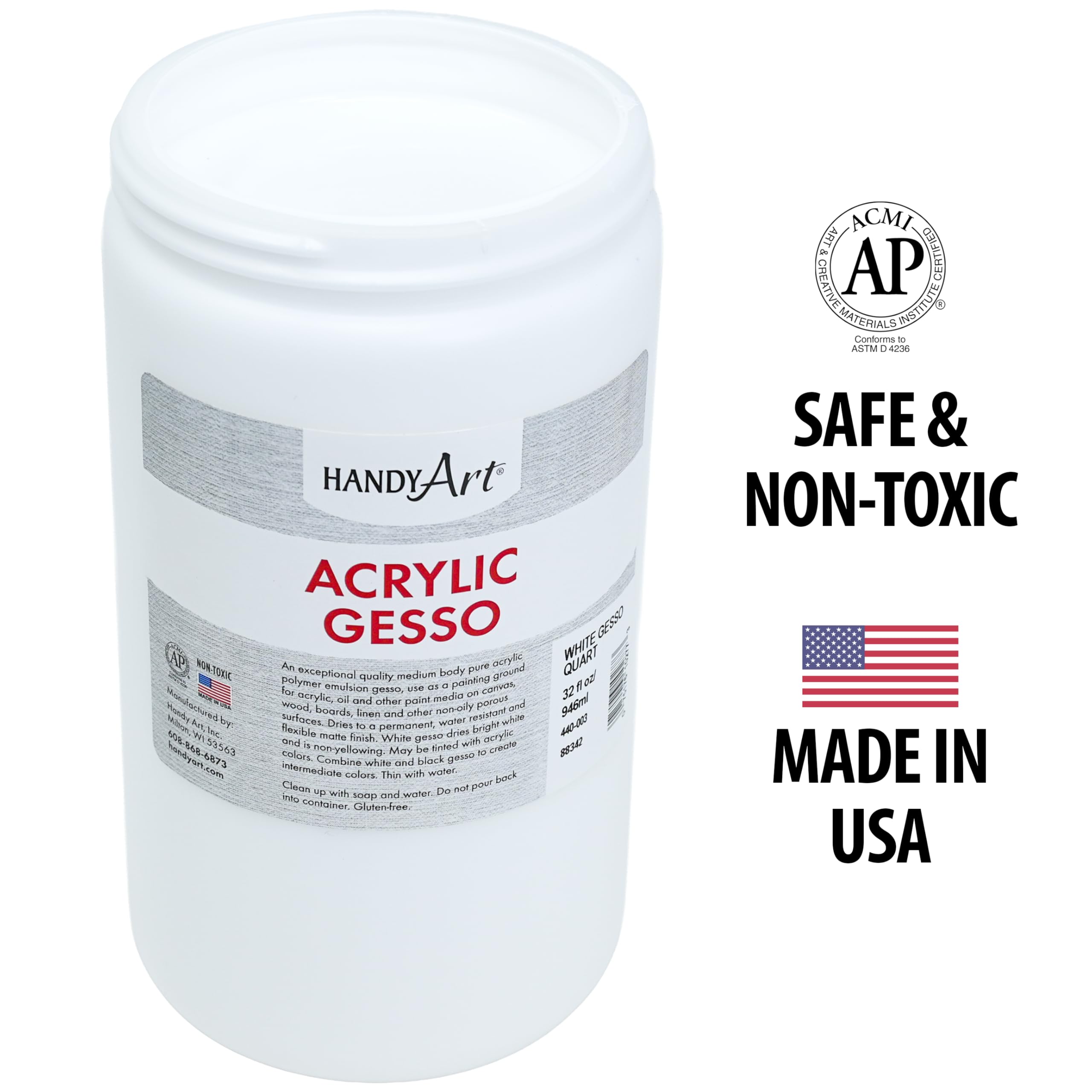 Handy Art 440-003 Medium Student Acrylic Paint, 32 oz., Gesso White