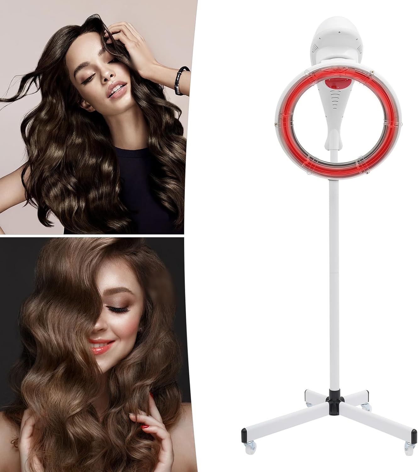 Professional Infrared Hair Color Processor Stand Salon Hair Dryer Perm Styling Hair Processor with LCD Screen and 4 Wheel for Barbershop Beauty (White)