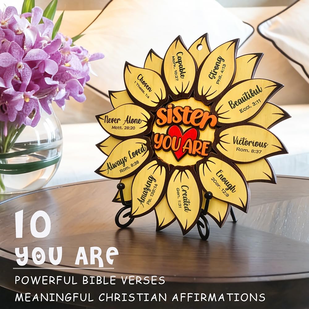 Birthday Gifts for Sister, Secret Sister Gifts for Women Christian 'God Says You Are' Sunflowers Decorations - Faith-Based Inspirational Christian Gift | Sunflower Office Desk Decor, Can Be Hung Up
