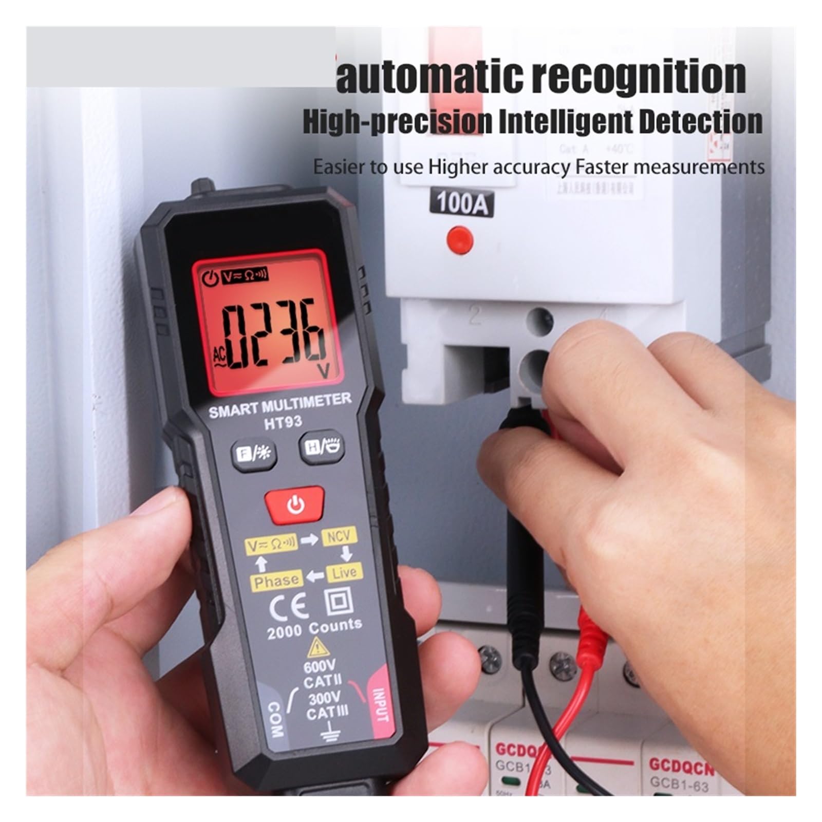 Tester di tensione CC Rilevatore Multimetro 2000 Display Penna elettrica senza contatto Doppia gamma Test filo sotto Ohm Misuratore NCV