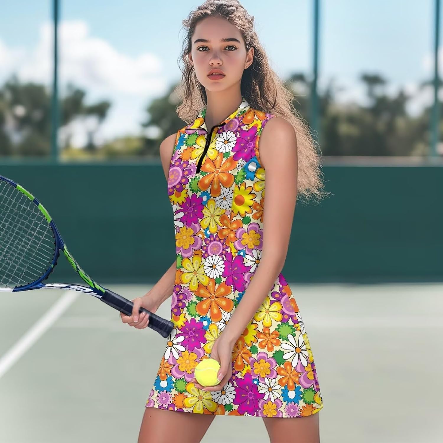 Womens Tennis Golf Dress Built in Shorts Sleeveless Workout Dresses Lightweight Soft Pickleball Outfits XS-2XL
