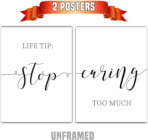 Miniatura 2 de Life Tip: Stop Caring Too Much, Set of 2 Posters, 11 x 14 Inch Poster Print, Minimalist, Typography, Motivational Bedroom Wall Art, Modern Home
