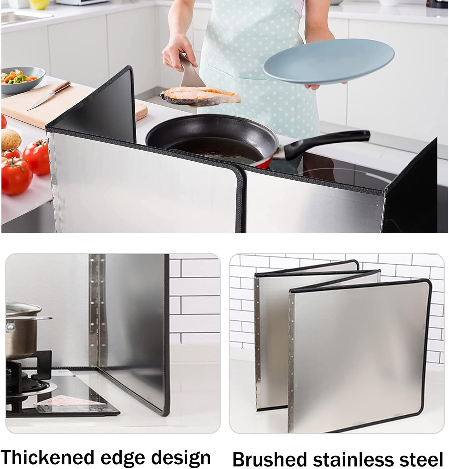 4 Sided Stainless Steel Oil Splatter Guard, Foldable Grease Baffle, Kitchen Anti-Splatter Sheet, Effective Stove Splash Protection, Cooking Essentials for Mess-Free Frying
