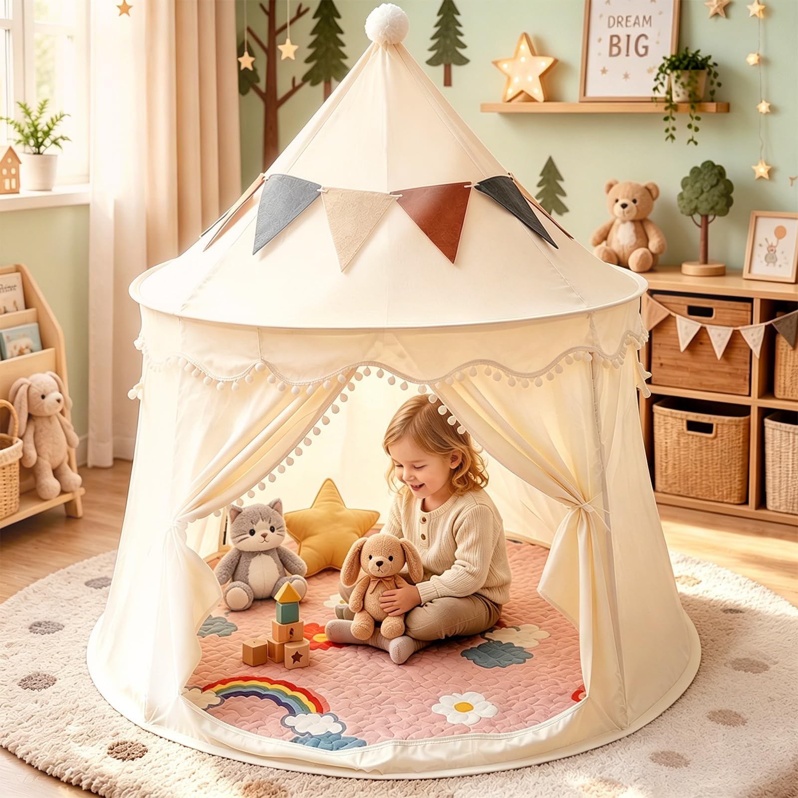 Kinderzelt Indoor & Outdoor, spielzelt, Tipi Zelt, 130cm für Kinderzimmer