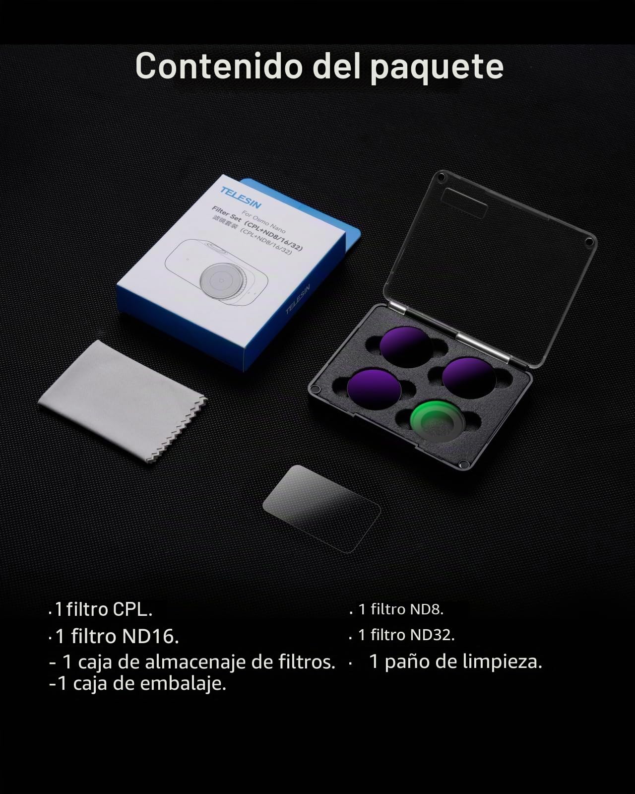 Telesin Kit de Filtro CPL ND para dji Osmo Nano, ND8 ND16 ND32, con protección de Pantalla, Filtro de polarización y Accesorios HD de Vidrio óptico de Densidad Neutra