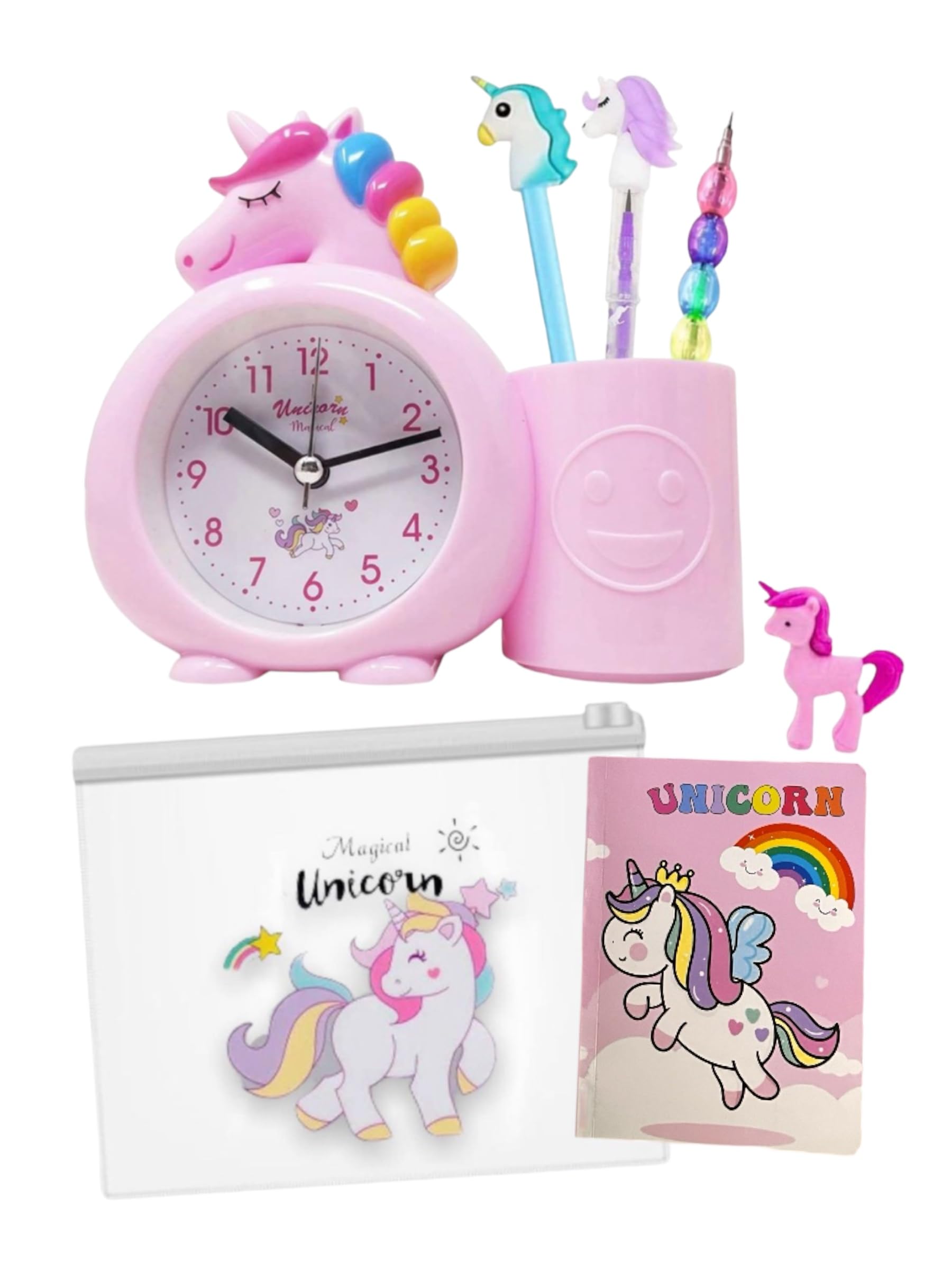 Le Delite unicorn alarm clock with pen stand combo includes watch with cute stylish diary with pen-pencil, eraser, pouch/ birthday return gift for girls boys kids-image-14