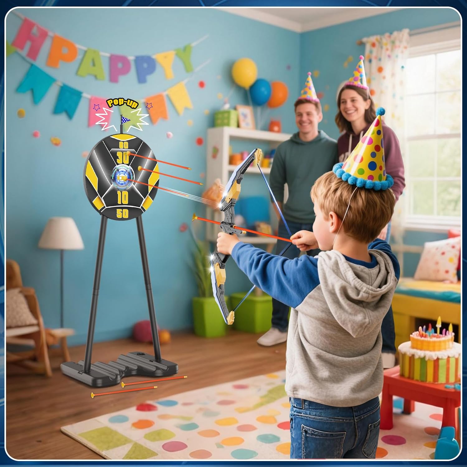 TIGTECGAME 2 Pack Bow and Arrow for Kids, LED Light Up Archery Set with 20 Suction Cup Arrows, 1 Standing Target with Flag Score, Indoor Outdoor Play Sport Toys Gifts for Kids, Boys & Girls Ages 3-12 image 3 of 9 B0F9PKLNXM