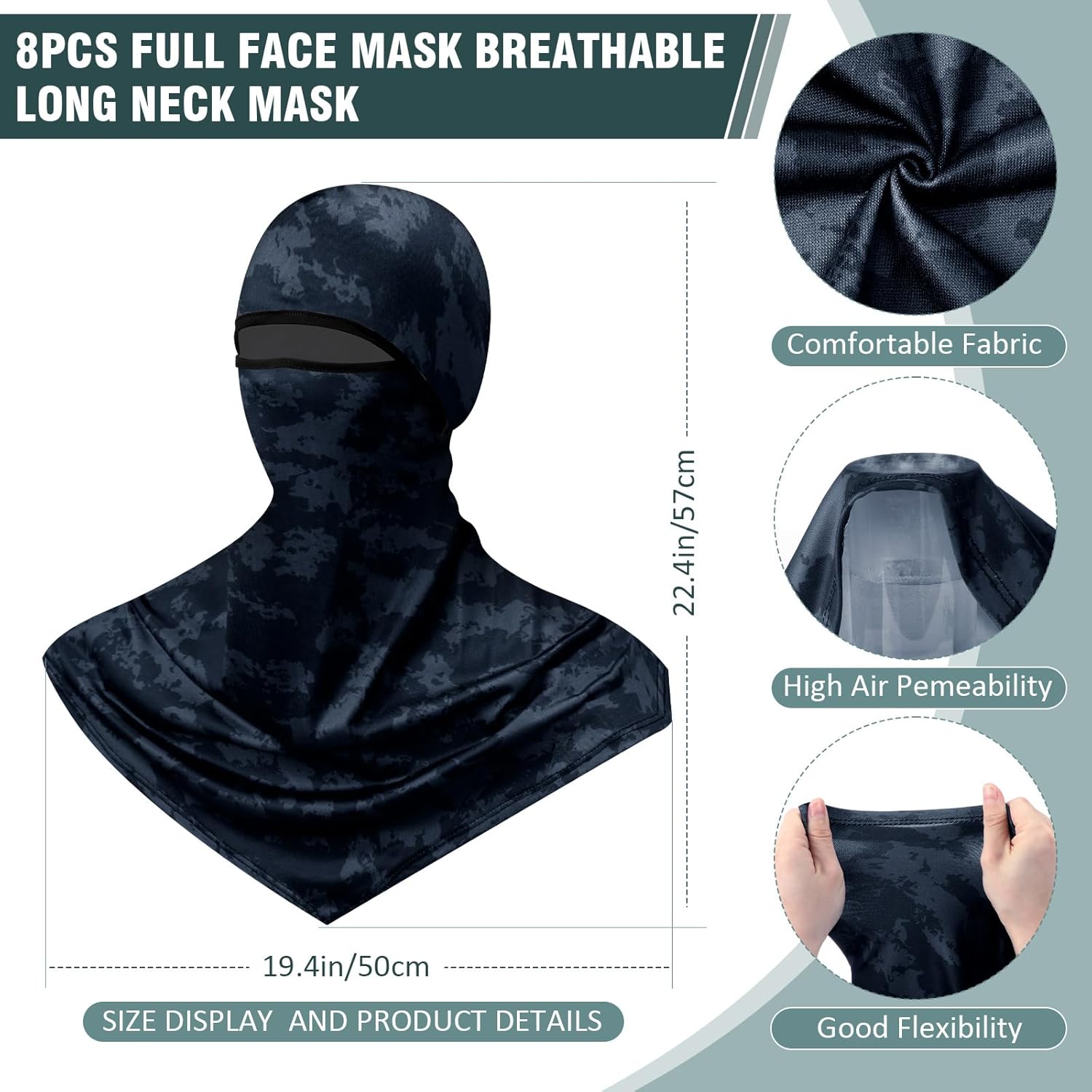 8 Pcs Balaclava Full Face Masks Summer Balaclava Long Face and Neck Cover Breathable Sun Protection for Men Women
