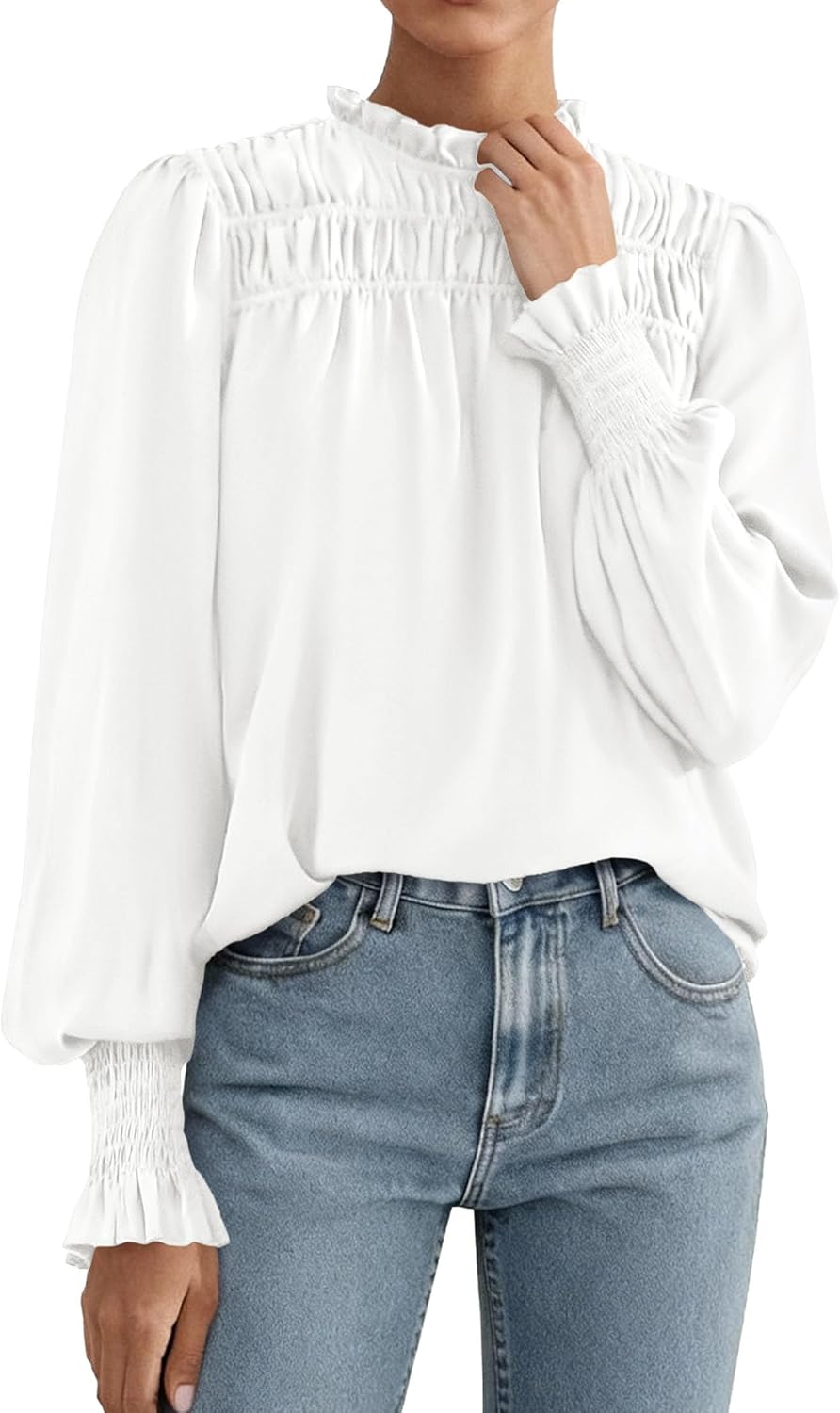 PRETTYGARDEN Blouses for Women Dressy Casual Fall Outfits 2026 Frill Neck Long Sleeve Shirts Satin Work Business Casual Tops - Image 7