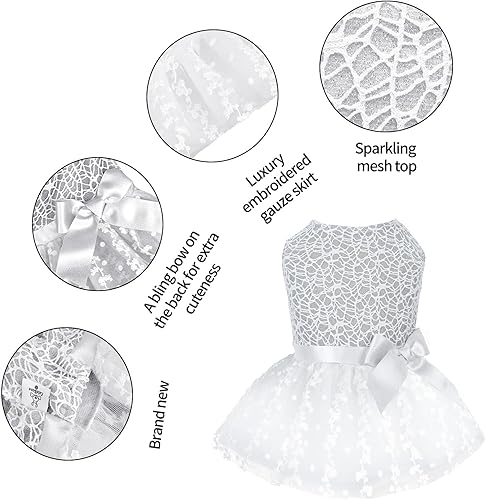 Miniatura 10 de CuteBone - Vestido rojo para perro, falda de cachorro, tutú bordado brillante con lazo, ropa para mascotas, para boda, fiesta de cumpleaños, ropa de