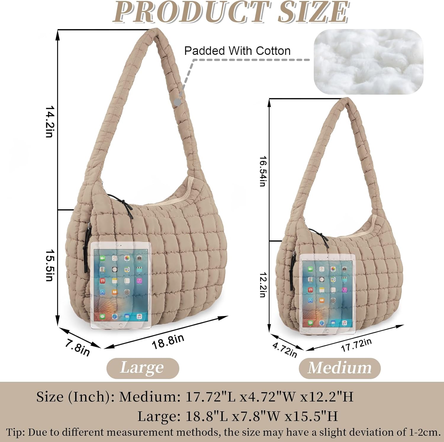 izuzta Quilted Puffer Tote Bag for Women Large Crossbody Bag Lightweight Nylon Puffy Quilted Carryall Hobo Puff Shoulder Bag - Image 3