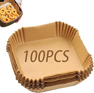 Air Fryer Disposable Paper Liner, 100Pcs Air Fryer Liners, Air Fryer Accessories Food Grade Parchment Paper Oil-Proof, Water-Proof, Baking Paper for Air Fryer,Steamer,Microwave (6.5in-Square-100pcs)