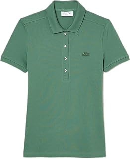 تيشرت بولو من قطن بيكيه مرن بقصة ضيقة للنساء من لاكوست، لون اخضر، مقاس 42